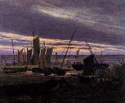 Caspar David Friedrich Boats in the Harbour at Evening oil